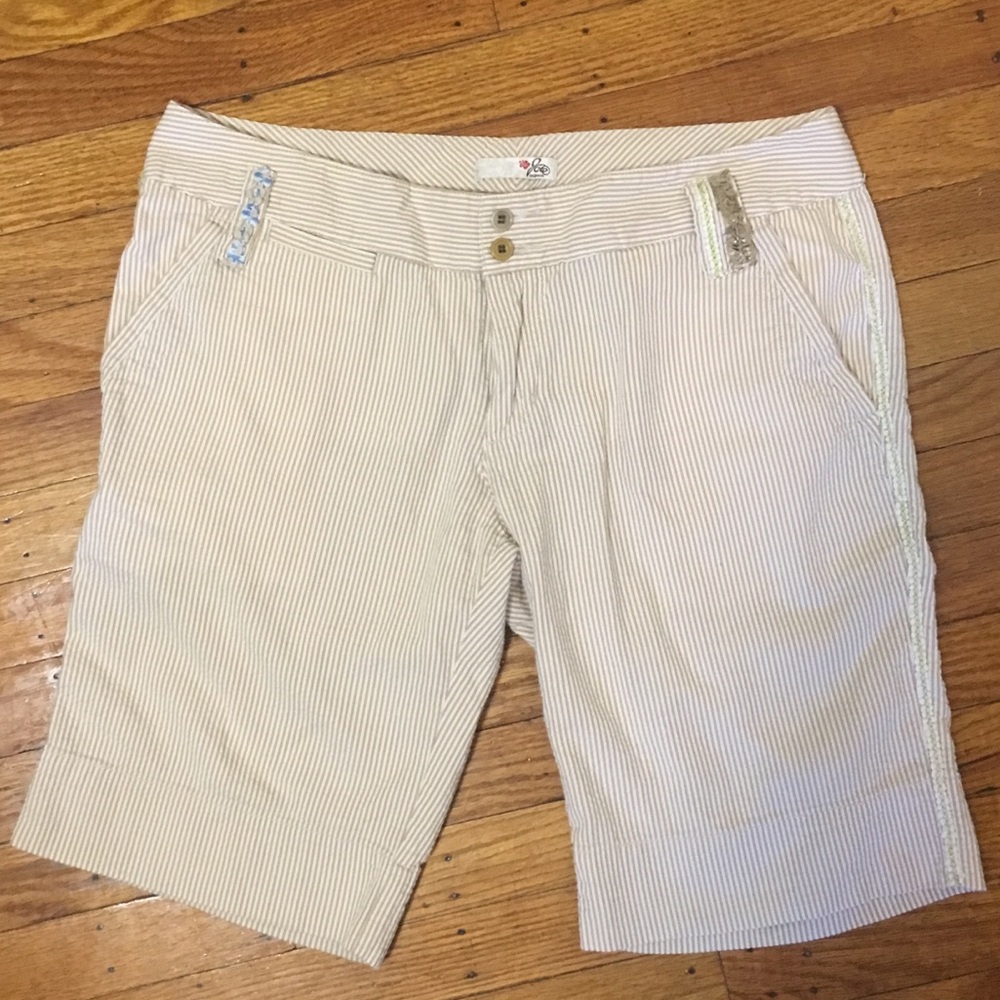 Joie tan and white striped Bermuda shorts